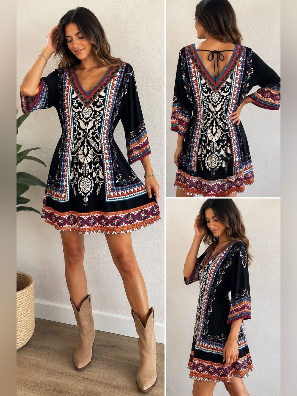 Flying Tomato Boho Southwestern Tribal Print Mini Dress Size Small